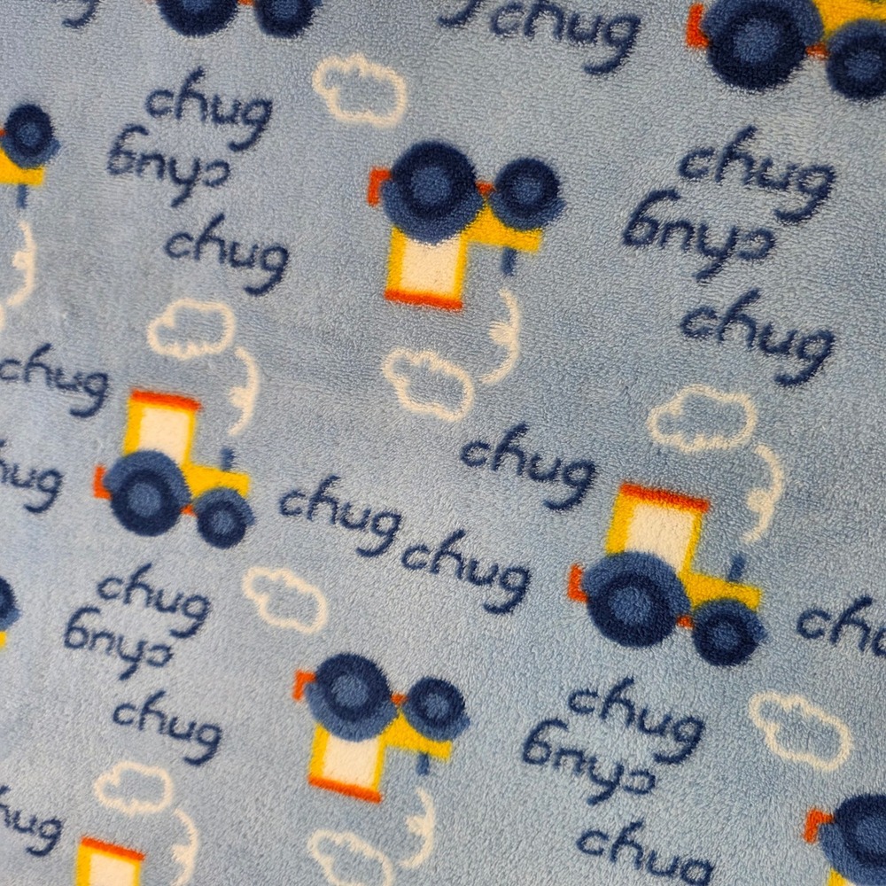 Cutie Pie Baby Blue Train Fleece Blanket Chug Chug 30x36
